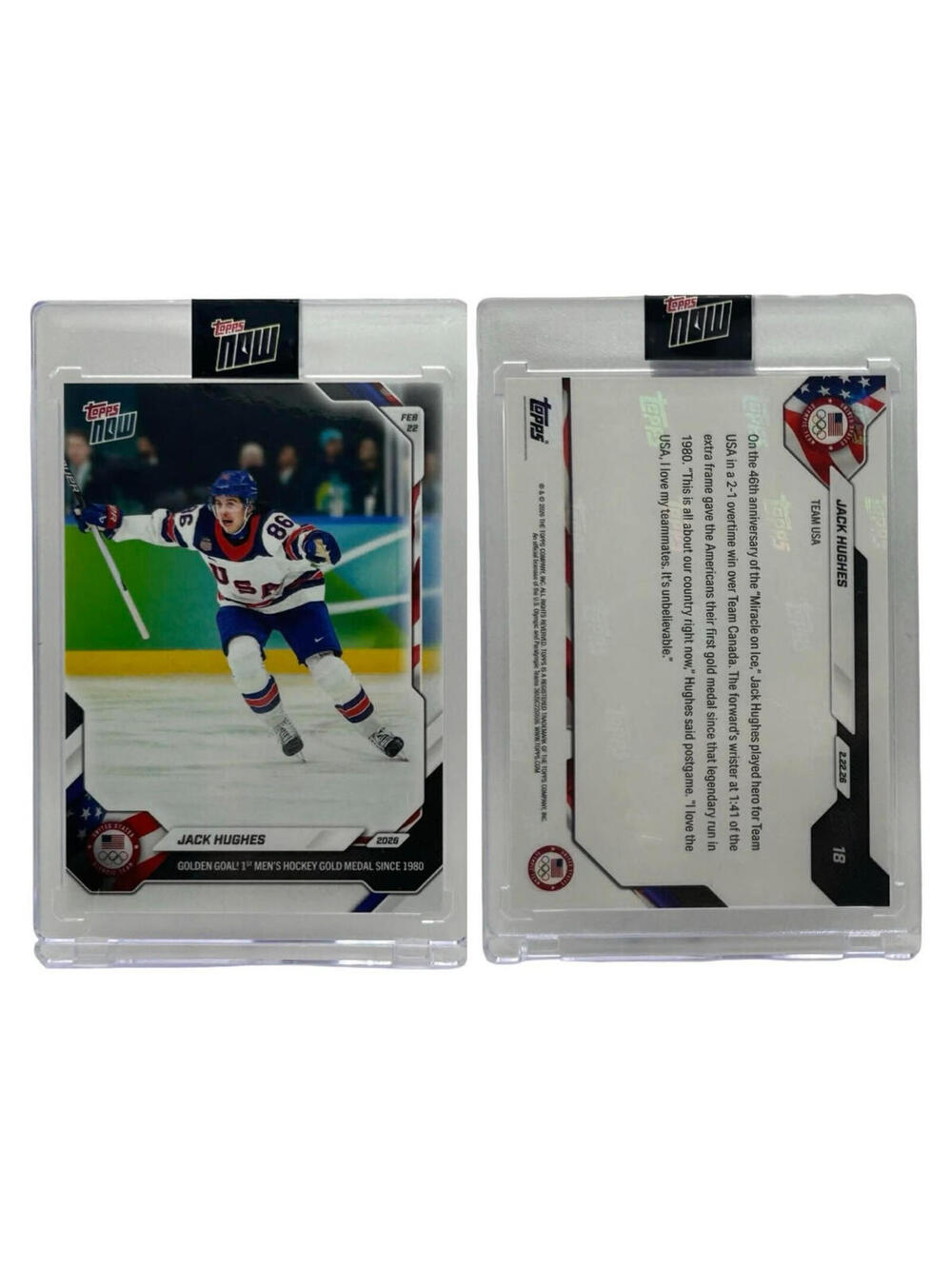 2026 Topps Now Jack Hughes # 18 Golden Goal GOLD Medal Team USA